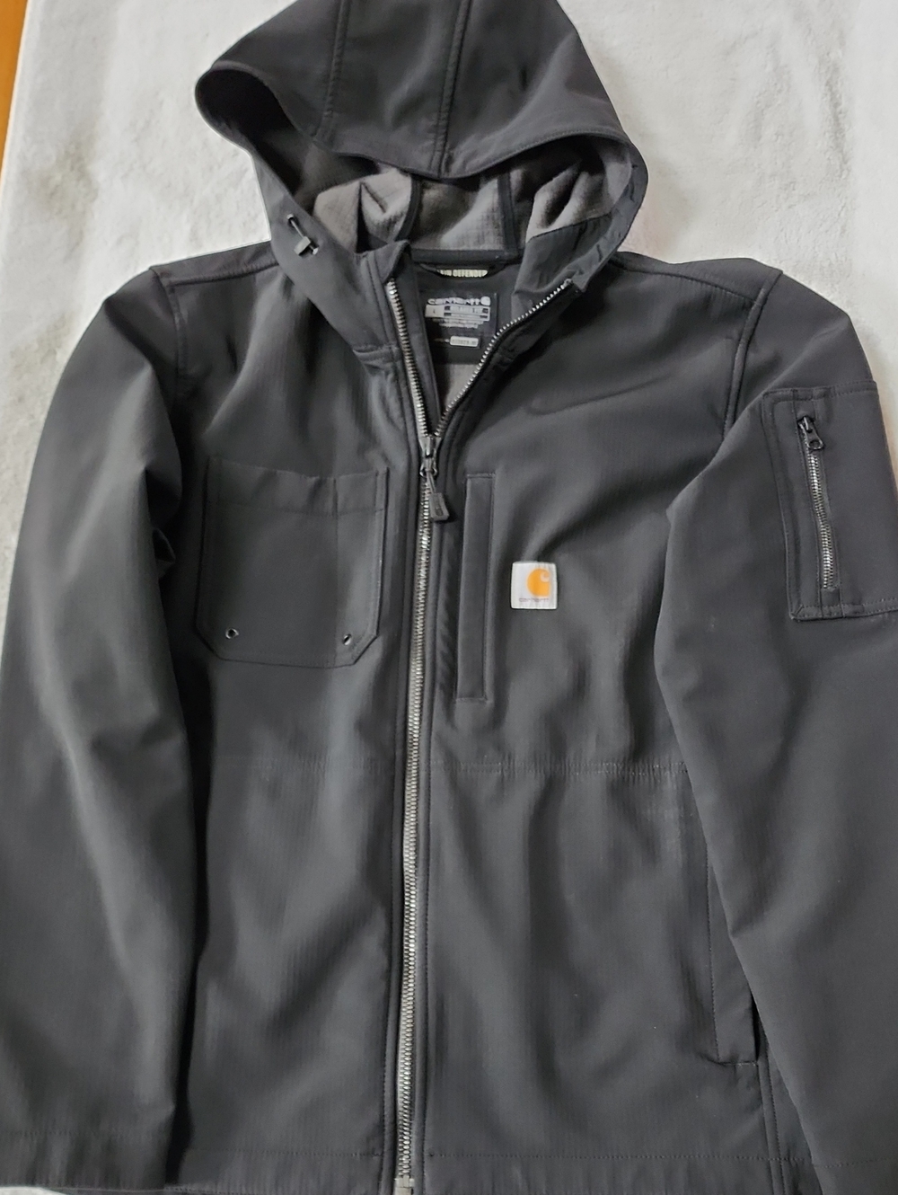 Carhartt Men’s Rain Defender Black Hooded Work Jacket Size L Preowned